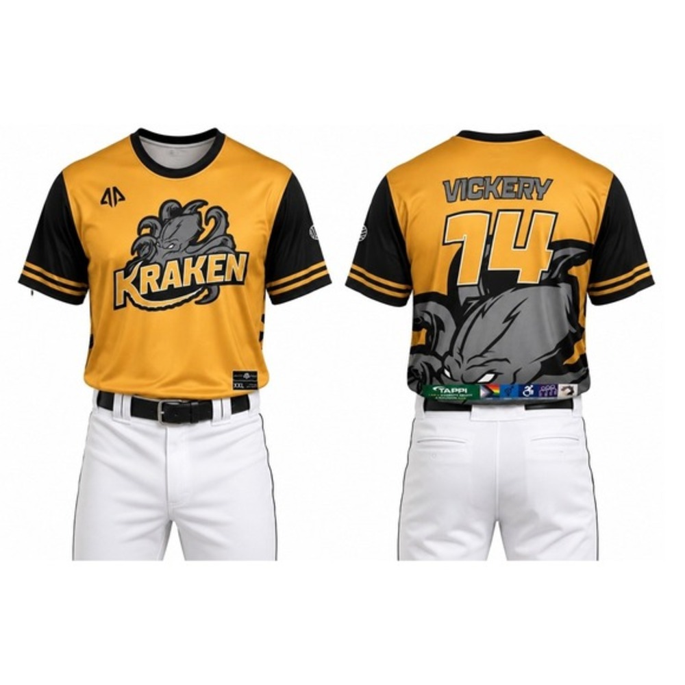 Kraken Team Jersey Mens‎ XXL Orange Black Polyester Short-Sleeve